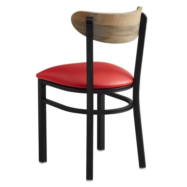 LT&S Boomerang Series Lancaster Table & Seating Boomerang Black Finish Chair With 2 1/2" Red Vinyl Padded Seat And Driftwood Back 5 LT&S Boomerang Series Lancaster Table & Seating Boomerang Black Finish Chair With 2 1/2" Red Vinyl Padded Seat And Driftwood Back - Image 3