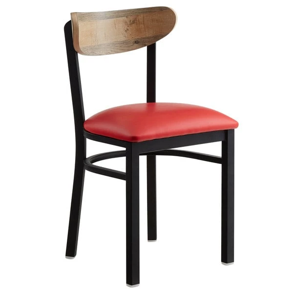 LT&S Boomerang Series Lancaster Table & Seating Boomerang Black Finish Chair With 2 1/2" Red Vinyl Padded Seat And Driftwood Back 4 LT&S Boomerang Series Lancaster Table & Seating Boomerang Black Finish Chair With 2 1/2" Red Vinyl Padded Seat And Driftwood Back - Image 2