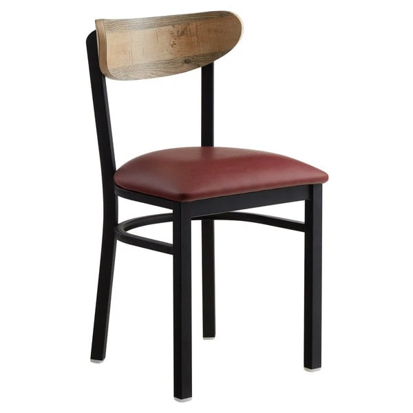 LT&S Boomerang Series Lancaster Table & Seating Boomerang Black Finish Chair With 2 1/2" Burgundy Vinyl Padded Seat And Driftwood Back 4 LT&S Boomerang Series Lancaster Table & Seating Boomerang Black Finish Chair With 2 1/2" Burgundy Vinyl Padded Seat And Driftwood Back - Image 2