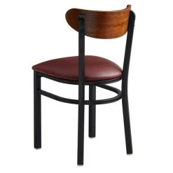 LT&S Boomerang Series Lancaster Table & Seating Boomerang Black Finish Chair With 2 1/2" Burgundy Vinyl Padded Seat And Antique Walnut Wood Back -BFM Seating sHOP 1870093