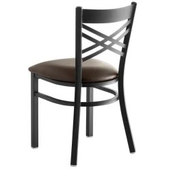 Lancaster Table & Seating Black Finish Cross Back Chair With 2 1/2" Dark Brown Vinyl Padded Seat -BFM Seating sHOP 1873551