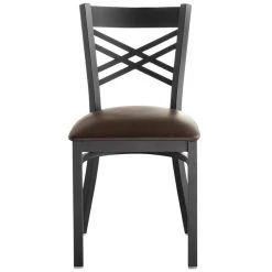 Lancaster Table & Seating Black Finish Cross Back Chair With 2 1/2" Dark Brown Vinyl Padded Seat -BFM Seating sHOP 1873552