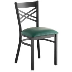Lancaster Table & Seating Black Finish Cross Back Chair With 2 1/2" Green Vinyl Padded Seat