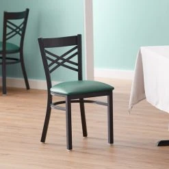 Lancaster Table & Seating Black Finish Cross Back Chair With 2 1/2" Green Vinyl Padded Seat -BFM Seating sHOP 1873574