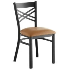 Lancaster Table & Seating Black Finish Cross Back Chair With 2 1/2" Light Brown Vinyl Padded Seat 8 Lancaster Table & Seating Black Finish Cross Back Chair With 2 1/2" Light Brown Vinyl Padded Seat -BFM Seating sHOP 1873589