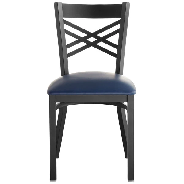 Lancaster Table & Seating Black Finish Cross Back Chair With 2 1/2" Navy Vinyl Padded Seat 7 Lancaster Table & Seating Black Finish Cross Back Chair With 2 1/2" Navy Vinyl Padded Seat - Image 5