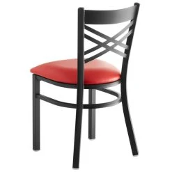 Lancaster Table & Seating Black Finish Cross Back Chair With 2 1/2" Red Vinyl Padded Seat -BFM Seating sHOP 1873616