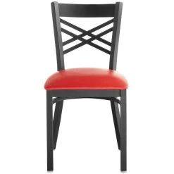 Lancaster Table & Seating Black Finish Cross Back Chair With 2 1/2" Red Vinyl Padded Seat -BFM Seating sHOP 1873617