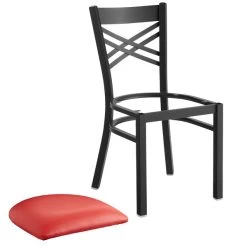 Lancaster Table & Seating Black Finish Cross Back Chair With 2 1/2" Red Vinyl Padded Seat -BFM Seating sHOP 1894663