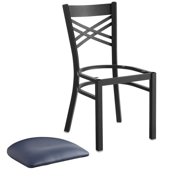 Lancaster Table & Seating Black Finish Cross Back Chair With 2 1/2" Navy Vinyl Padded Seat 6 Lancaster Table & Seating Black Finish Cross Back Chair With 2 1/2" Navy Vinyl Padded Seat - Image 4