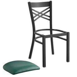 Lancaster Table & Seating Black Finish Cross Back Chair With 2 1/2" Green Vinyl Padded Seat -BFM Seating sHOP 1894667