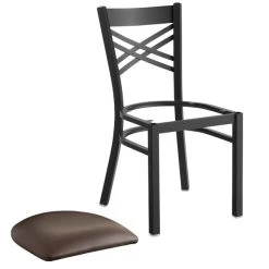 Lancaster Table & Seating Black Finish Cross Back Chair With 2 1/2" Dark Brown Vinyl Padded Seat -BFM Seating sHOP 1894668