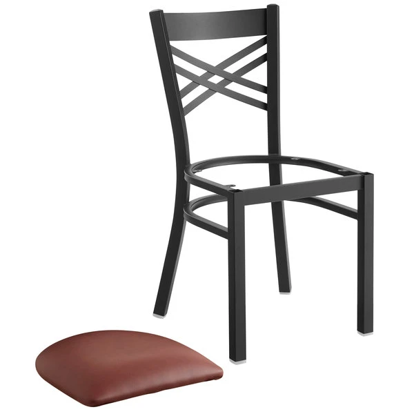 Lancaster Table & Seating Black Finish Cross Back Chair With 2 1/2" Burgundy Vinyl Padded Seat 5 Lancaster Table & Seating Black Finish Cross Back Chair With 2 1/2" Burgundy Vinyl Padded Seat - Image 3