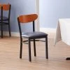 LT&S Boomerang Series Lancaster Table & Seating Boomerang Black Finish Chair With 2 1/2" Navy Vinyl Padded Seat And Cherry Wood Back