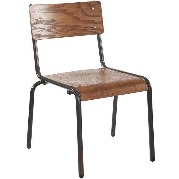 BFM Seating Nash Stackable Side Chair With Distressed Steel Frame And Autumn Ash Veneer Wood Seat And Back 3 BFM Seating Nash Stackable Side Chair With Distressed Steel Frame And Autumn Ash Veneer Wood Seat And Back