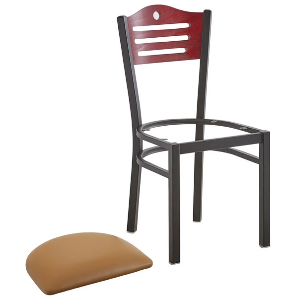 Lancaster Table & Seating Mahogany Finish Bistro Dining Chair With 1 1/2" Light Brown Padded Seat 6 Lancaster Table & Seating Mahogany Finish Bistro Dining Chair With 1 1/2" Light Brown Padded Seat - Image 4