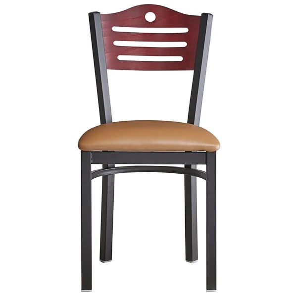 Lancaster Table & Seating Mahogany Finish Bistro Dining Chair With 1 1/2" Light Brown Padded Seat 7 Lancaster Table & Seating Mahogany Finish Bistro Dining Chair With 1 1/2" Light Brown Padded Seat - Image 5