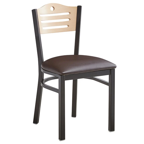 Lancaster Table & Seating Natural Finish Bistro Dining Chair With 1 1/2" Dark Brown Padded Seat 4 Lancaster Table & Seating Natural Finish Bistro Dining Chair With 1 1/2" Dark Brown Padded Seat - Image 2