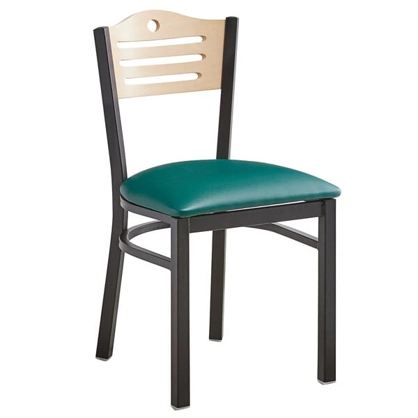 Lancaster Table & Seating Natural Finish Bistro Dining Chair With 1 1/2" Green Padded Seat 4 Lancaster Table & Seating Natural Finish Bistro Dining Chair With 1 1/2" Green Padded Seat - Image 2