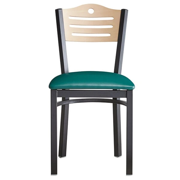 Lancaster Table & Seating Natural Finish Bistro Dining Chair With 1 1/2" Green Padded Seat 7 Lancaster Table & Seating Natural Finish Bistro Dining Chair With 1 1/2" Green Padded Seat - Image 5
