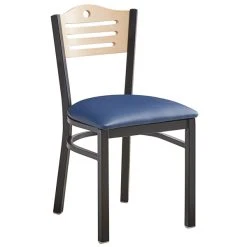 Lancaster Table & Seating Natural Finish Bistro Dining Chair With 1 1/2" Navy Padded Seat 8 Lancaster Table & Seating Natural Finish Bistro Dining Chair With 1 1/2" Navy Padded Seat -BFM Seating sHOP 2066017