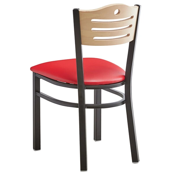 Lancaster Table & Seating Natural Finish Bistro Dining Chair With 1 1/2" Red Padded Seat 5 Lancaster Table & Seating Natural Finish Bistro Dining Chair With 1 1/2" Red Padded Seat - Image 3