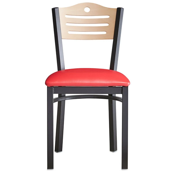 Lancaster Table & Seating Natural Finish Bistro Dining Chair With 1 1/2" Red Padded Seat 7 Lancaster Table & Seating Natural Finish Bistro Dining Chair With 1 1/2" Red Padded Seat - Image 5