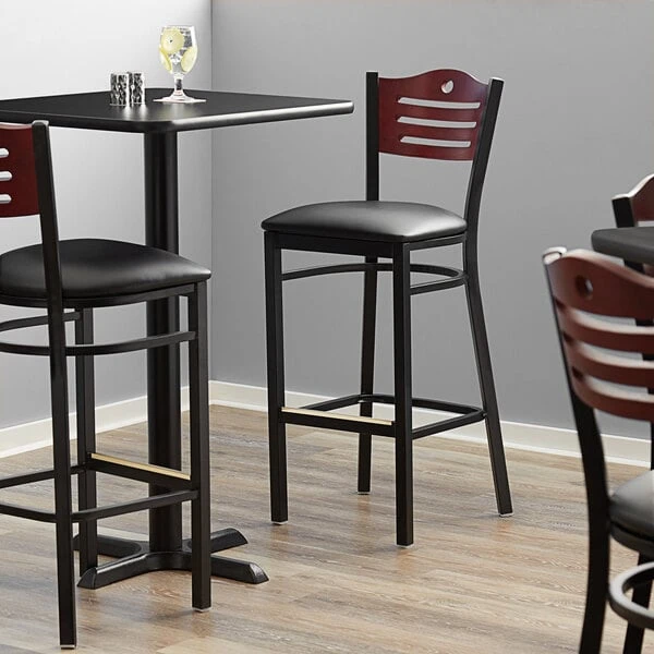 Lancaster Table & Seating Mahogany Finish Bar Height Bistro Chair With 2" Padded Seat 3 Lancaster Table & Seating Mahogany Finish Bar Height Bistro Chair With 2" Padded Seat