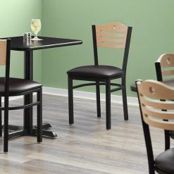 Lancaster Table & Seating Natural Finish Bistro Dining Chair With 1 1/2" Dark Brown Padded Seat