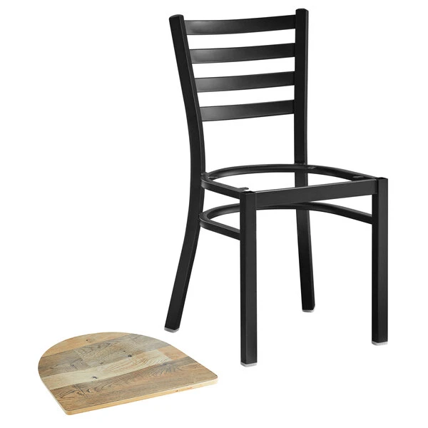 Lancaster Table & Seating Black Finish Ladder Back Chair With Driftwood Seat 6 Lancaster Table & Seating Black Finish Ladder Back Chair With Driftwood Seat - Image 4