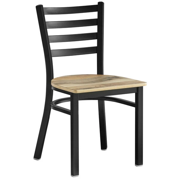 Lancaster Table & Seating Black Finish Ladder Back Chair With Driftwood Seat 4 Lancaster Table & Seating Black Finish Ladder Back Chair With Driftwood Seat - Image 2