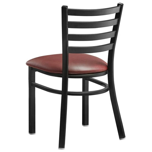 Lancaster Table & Seating Black Finish Ladder Back Chair With 2 1/2" Burgundy Vinyl Padded Seat 5 Lancaster Table & Seating Black Finish Ladder Back Chair With 2 1/2" Burgundy Vinyl Padded Seat - Image 3