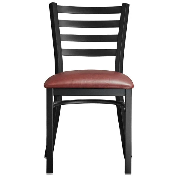 Lancaster Table & Seating Black Finish Ladder Back Chair With 2 1/2" Burgundy Vinyl Padded Seat 7 Lancaster Table & Seating Black Finish Ladder Back Chair With 2 1/2" Burgundy Vinyl Padded Seat - Image 5