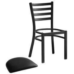 Lancaster Table & Seating Black Finish Ladder Back Chair With 2 1/2" Black Vinyl Padded Seat -BFM Seating sHOP 2078849