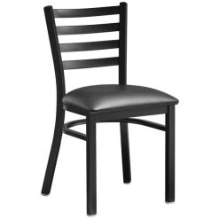 Lancaster Table & Seating Black Finish Ladder Back Chair With 2 1/2" Black Vinyl Padded Seat -BFM Seating sHOP 2078850