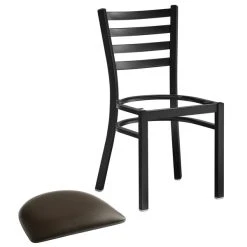 Lancaster Table & Seating Black Finish Ladder Back Chair With 2 1/2" Dark Brown Vinyl Padded Seat -BFM Seating sHOP 2078859