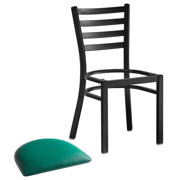 Lancaster Table & Seating Black Finish Ladder Back Chair With 2 1/2" Green Vinyl Padded Seat 6 Lancaster Table & Seating Black Finish Ladder Back Chair With 2 1/2" Green Vinyl Padded Seat - Image 4