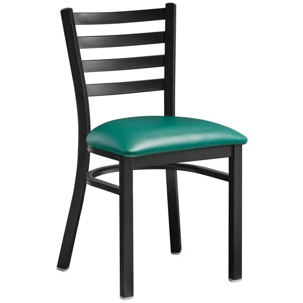 Lancaster Table & Seating Black Finish Ladder Back Chair With 2 1/2" Green Vinyl Padded Seat 4 Lancaster Table & Seating Black Finish Ladder Back Chair With 2 1/2" Green Vinyl Padded Seat - Image 2