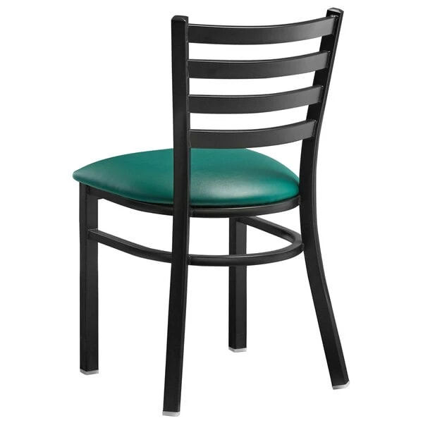 Lancaster Table & Seating Black Finish Ladder Back Chair With 2 1/2" Green Vinyl Padded Seat 5 Lancaster Table & Seating Black Finish Ladder Back Chair With 2 1/2" Green Vinyl Padded Seat - Image 3
