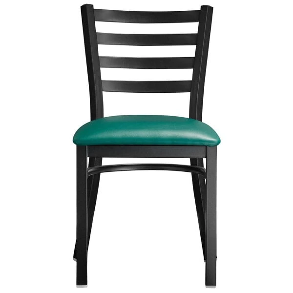 Lancaster Table & Seating Black Finish Ladder Back Chair With 2 1/2" Green Vinyl Padded Seat 7 Lancaster Table & Seating Black Finish Ladder Back Chair With 2 1/2" Green Vinyl Padded Seat - Image 5