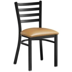 Lancaster Table & Seating Black Finish Ladder Back Chair With 2 1/2" Light Brown Vinyl Padded Seat -BFM Seating sHOP 2078880