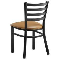 Lancaster Table & Seating Black Finish Ladder Back Chair With 2 1/2" Light Brown Vinyl Padded Seat -BFM Seating sHOP 2078881
