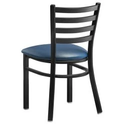 Lancaster Table & Seating Black Finish Ladder Back Chair With 2 1/2" Navy Vinyl Padded Seat -BFM Seating sHOP 2078894