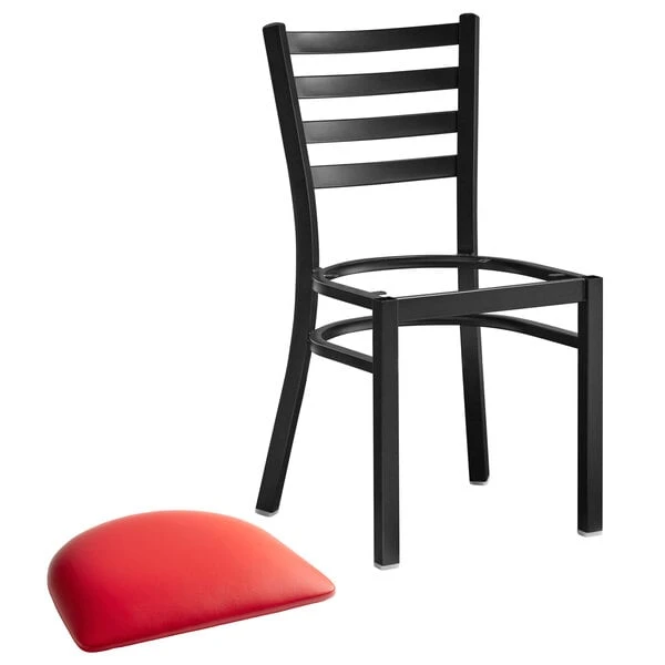 Lancaster Table & Seating Black Finish Ladder Back Chair With 2 1/2" Red Vinyl Padded Seat 6 Lancaster Table & Seating Black Finish Ladder Back Chair With 2 1/2" Red Vinyl Padded Seat - Image 4