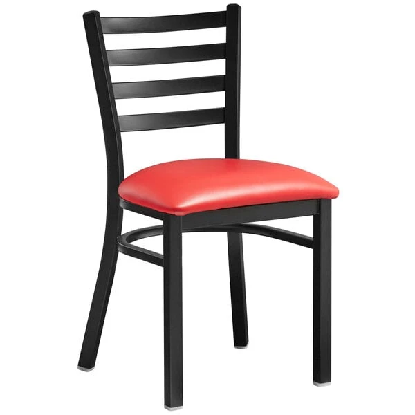 Lancaster Table & Seating Black Finish Ladder Back Chair With 2 1/2" Red Vinyl Padded Seat 4 Lancaster Table & Seating Black Finish Ladder Back Chair With 2 1/2" Red Vinyl Padded Seat - Image 2