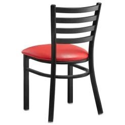 Lancaster Table & Seating Black Finish Ladder Back Chair With 2 1/2" Red Vinyl Padded Seat 9 Lancaster Table & Seating Black Finish Ladder Back Chair With 2 1/2" Red Vinyl Padded Seat -BFM Seating sHOP 2078904