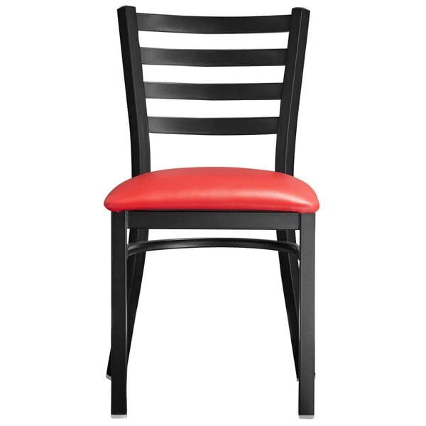 Lancaster Table & Seating Black Finish Ladder Back Chair With 2 1/2" Red Vinyl Padded Seat 7 Lancaster Table & Seating Black Finish Ladder Back Chair With 2 1/2" Red Vinyl Padded Seat - Image 5
