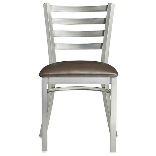 Lancaster Table & Seating Clear Coat Finish Ladder Back Chair With 2 1/2" Dark Brown Vinyl Padded Seat 7 Lancaster Table & Seating Clear Coat Finish Ladder Back Chair With 2 1/2" Dark Brown Vinyl Padded Seat - Image 5
