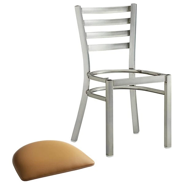 Lancaster Table & Seating Clear Coat Finish Ladder Back Chair With 2 1/2" Light Brown Vinyl Padded Seat 6 Lancaster Table & Seating Clear Coat Finish Ladder Back Chair With 2 1/2" Light Brown Vinyl Padded Seat - Image 4