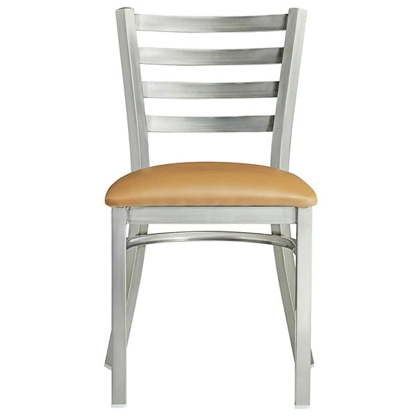 Lancaster Table & Seating Clear Coat Finish Ladder Back Chair With 2 1/2" Light Brown Vinyl Padded Seat 7 Lancaster Table & Seating Clear Coat Finish Ladder Back Chair With 2 1/2" Light Brown Vinyl Padded Seat - Image 5